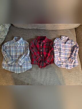 3 Janie and Jack Red Plaid Button-Down Shirt for Kids, Size 18-24M/2T